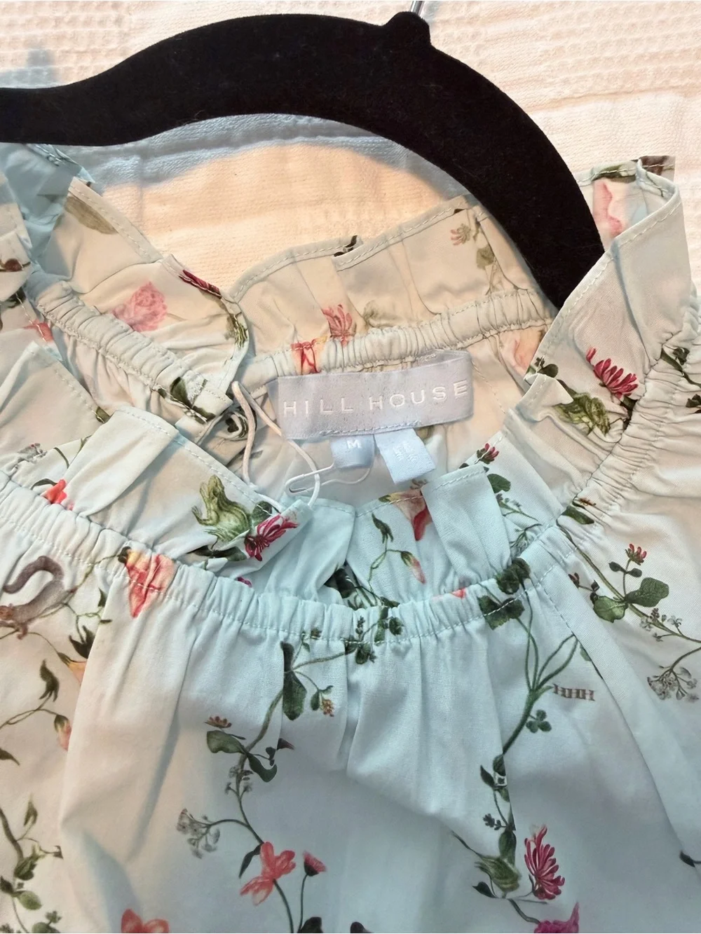 Hill House x Stephanie Fishwick Pale Blue Floral Ruffle-Sleeve Blouse